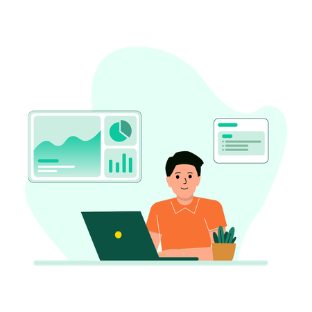 Man working on digital dashboard Illustration