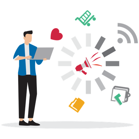 Man working on Digital Marketing Campaign  Illustration