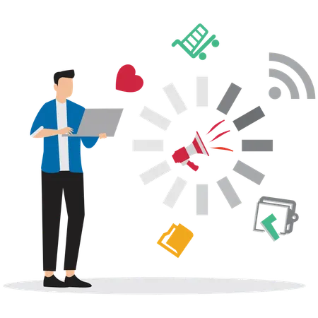 Man working on Digital Marketing Campaign  Illustration