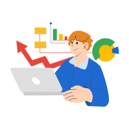 Man working on digital marketing strategy  Illustration