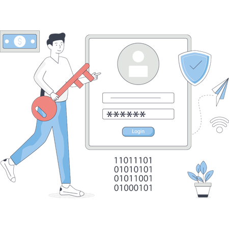 Man working on digital security  Illustration