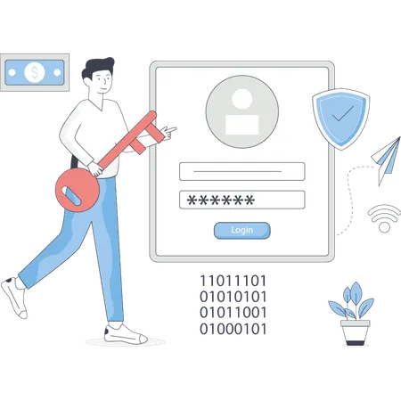 Man working on digital security  Illustration