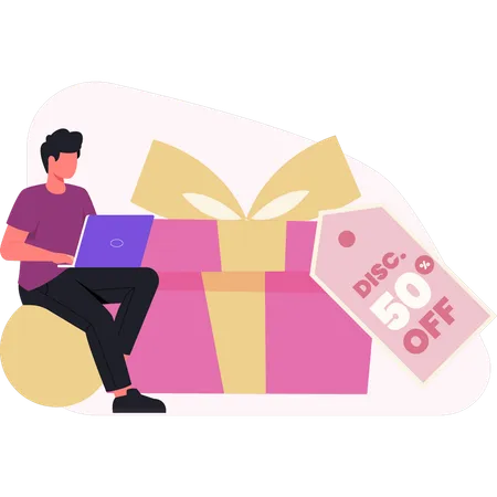 Man working on discount coupon  Illustration