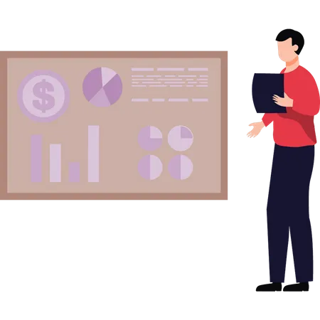 Man working on dollar chart graph  Illustration