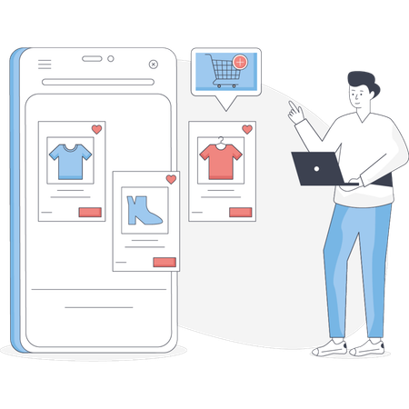 Man  working on e-commerce application  Illustration