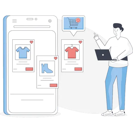 Man  working on e-commerce application  Illustration