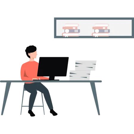 Man working on educational books  Illustration