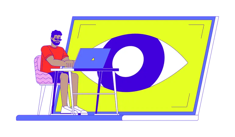 Man working on Eye control in laptop  Illustration