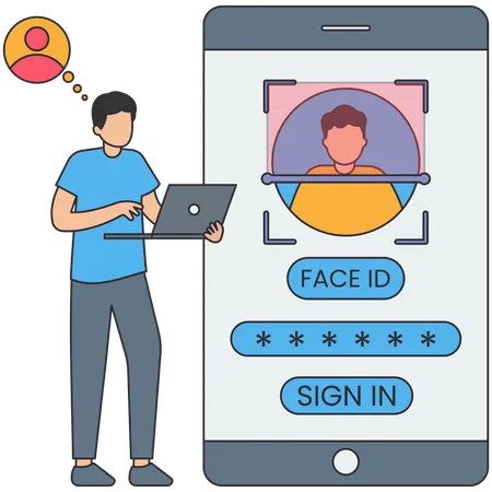 Man working on face id verification  Illustration