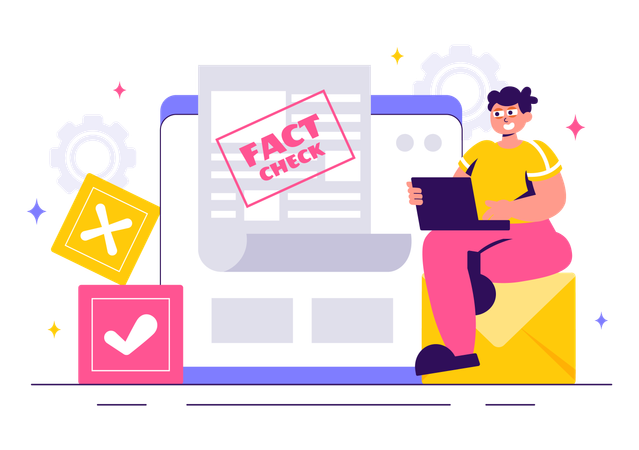 Man working on fact checking of news  Illustration