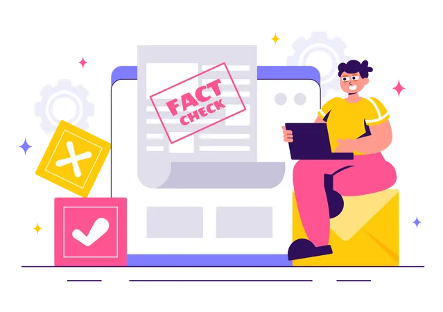 Man working on fact checking of news  Illustration