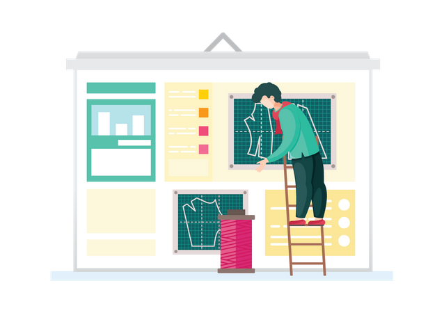 Man working on fashion design pattern  Illustration
