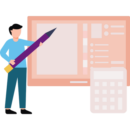Man working on finance calculations  Illustration