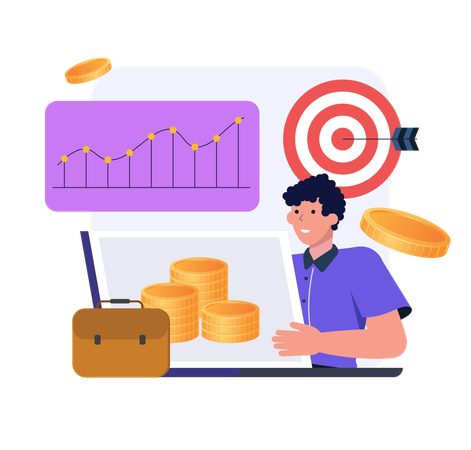 Man working on financial data  Illustration