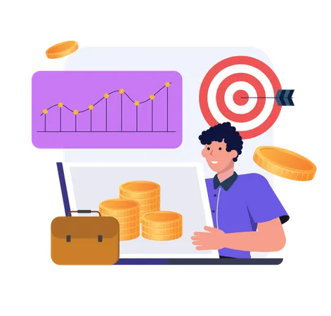 Man working on financial data  Illustration