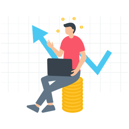 Man Working On Financial Growth  Illustration