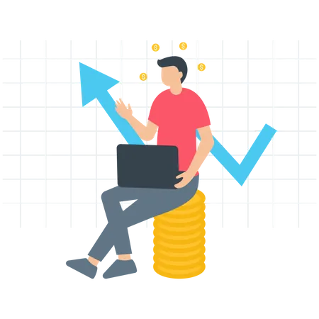 Man Working On Financial Growth  Illustration