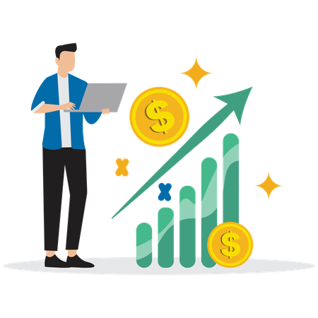 Man working on Financial Growth Chart  Illustration