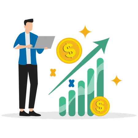 Man working on Financial Growth Chart  Illustration