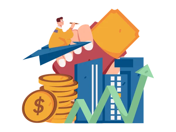 Man working on financial growth  Illustration