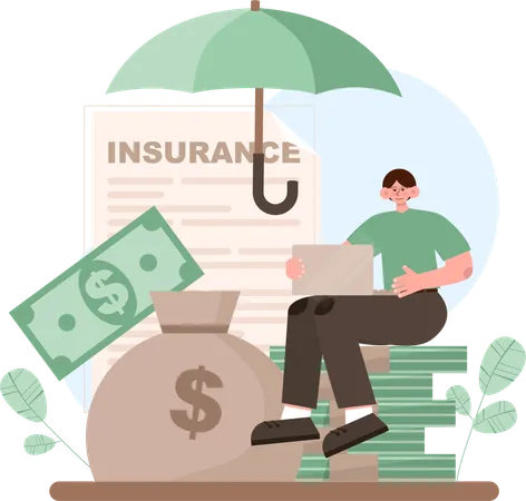 Man working on financial insurance  イラスト