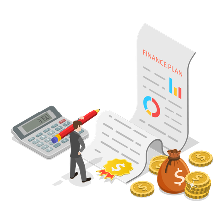 Man working on financial plan  Illustration