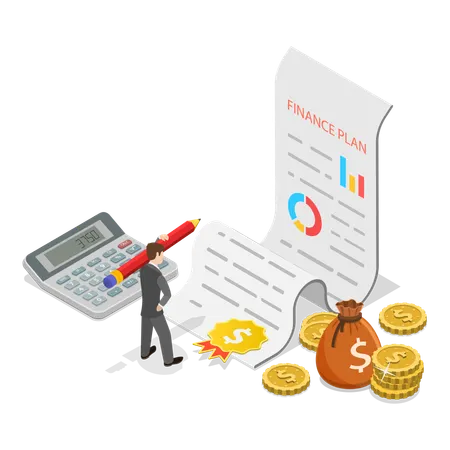 Man working on financial plan  Illustration