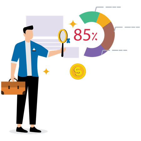 Man working on Financial Report Analysis  Illustration
