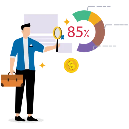 Man working on Financial Report Analysis  Illustration