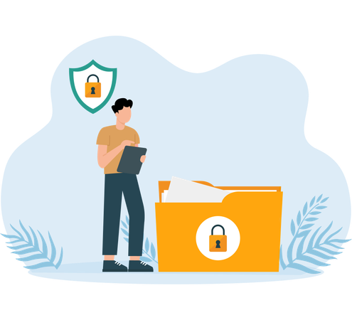 Man working on folder security  Illustration