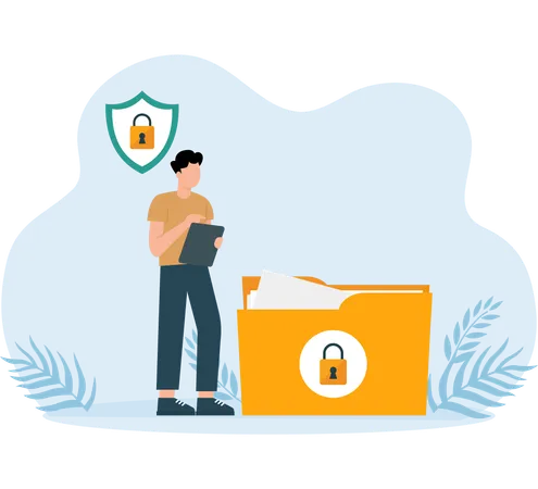 Man working on folder security  Illustration