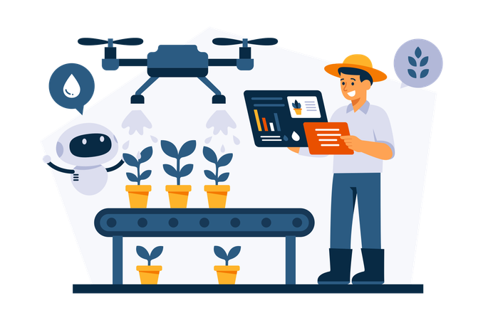 Man Working On Fusion Of Agricultural Technology And Robots  Illustration