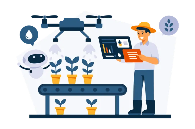 Man Working On Fusion Of Agricultural Technology And Robots  Illustration