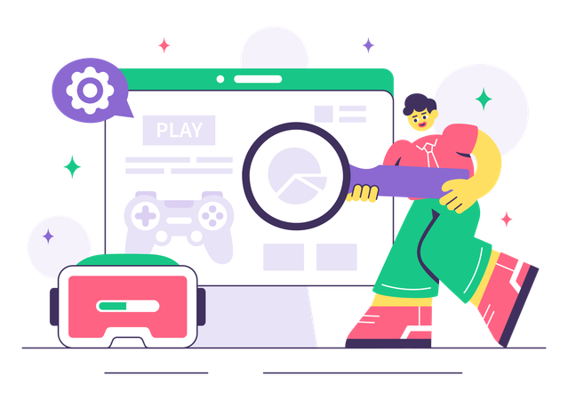 Man working on game development process  Illustration