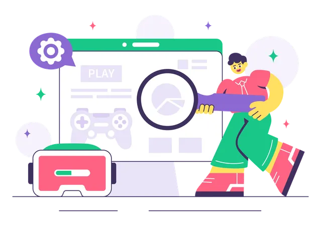 Man working on game development process  Illustration