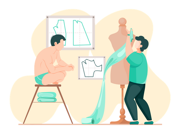 Man working on garment measurement  Illustration