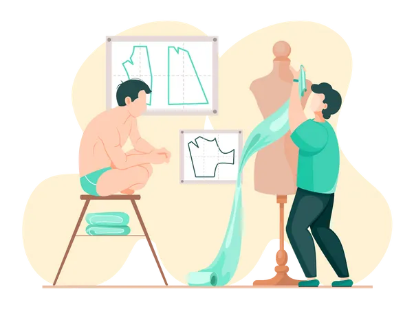 Man working on garment measurement  Illustration