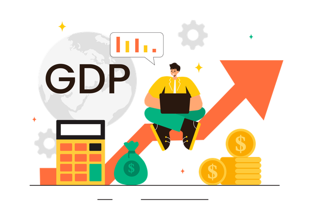 Man working on GDP calculation  Illustration