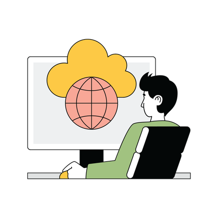 Man working on global cloud network  Illustration