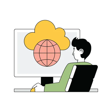 Man working on global cloud network  Illustration