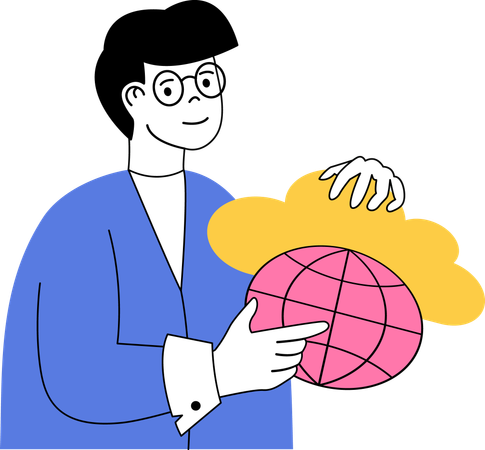 Man working on global cloud network  Illustration