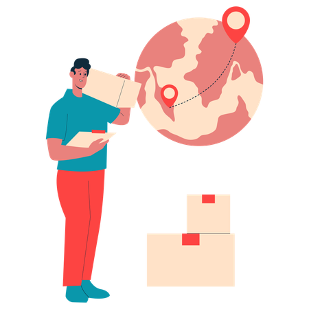 Man working on global delivery management  Illustration