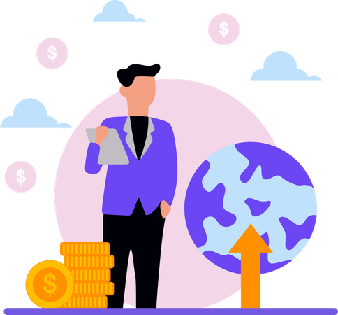 Man working on global financial market  Illustration