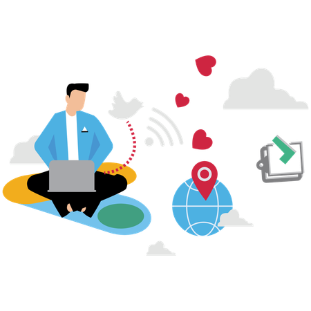 Man working on google ads on laptop  Illustration