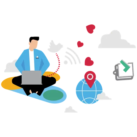 Man working on google ads on laptop  Illustration