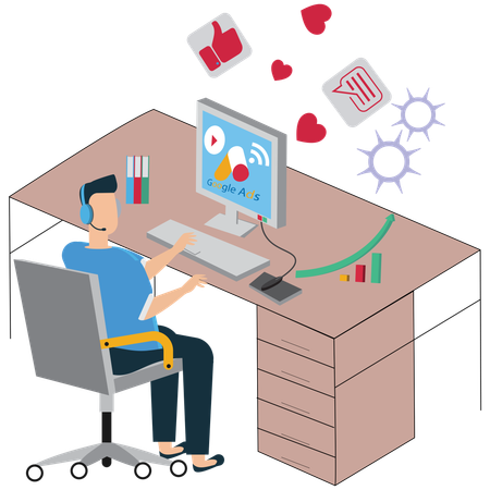 Man working on Google Ads Management  Illustration