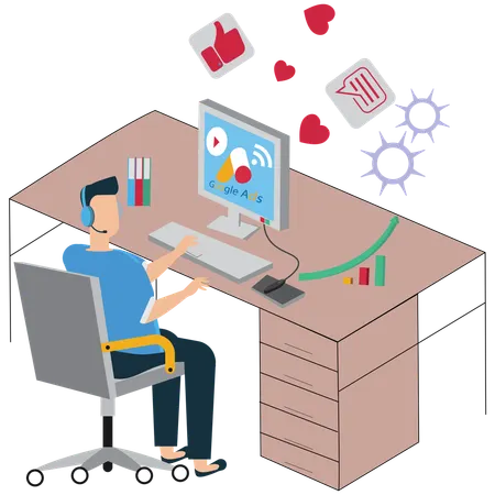 Man working on Google Ads Management  Illustration