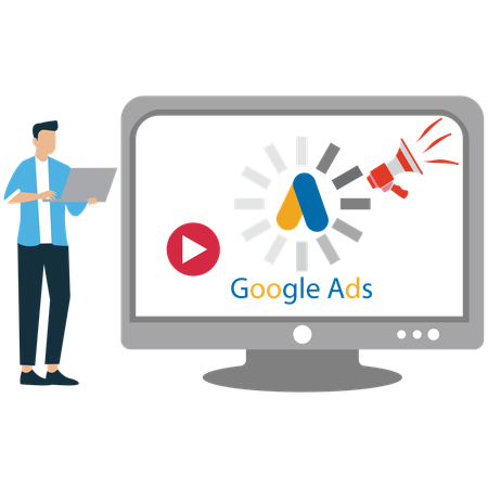 Man working on Google Advertising Management  Illustration