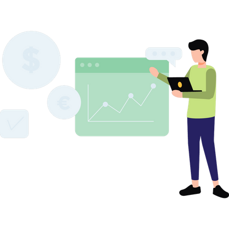 Man working on graph analytics  Illustration