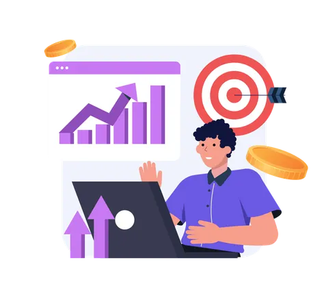 Man working on growth analysis  Illustration